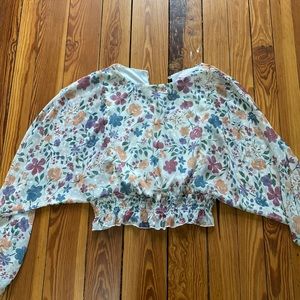 Pink lily floral cropped blouse